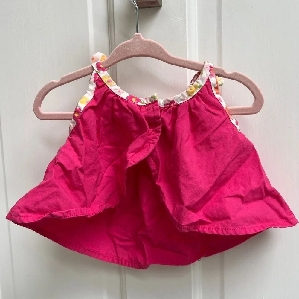 NWOT Gymboree 0-3M Hot Pink and White Floral Baby Girl Top Blouse
